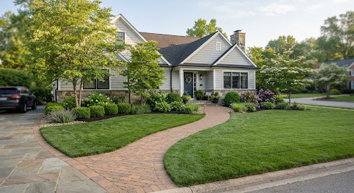 Renovated residential lawn and garden